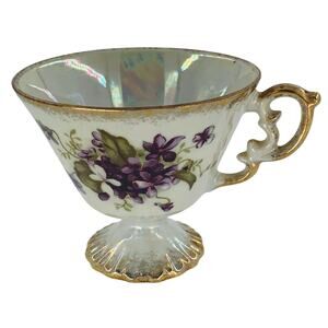 Lusterware Tea Cup Iridescent Wash Violet White February Demitasse Anniversary